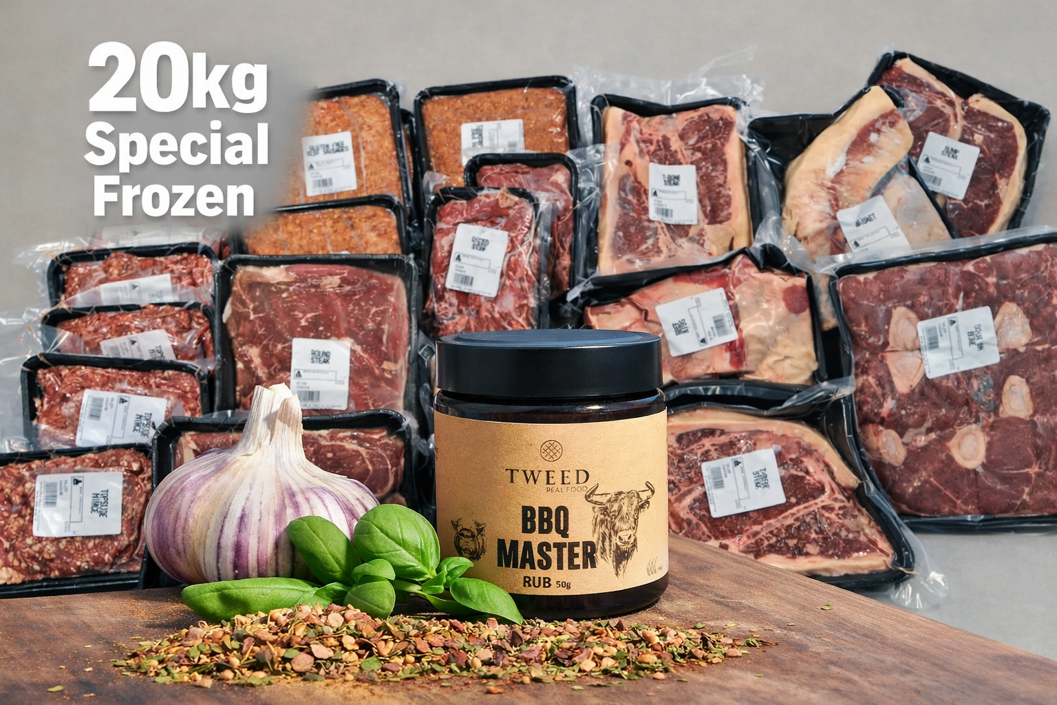 20kg Frozen Mixed Beef Box - Grass Fed - Free BBQ Rub