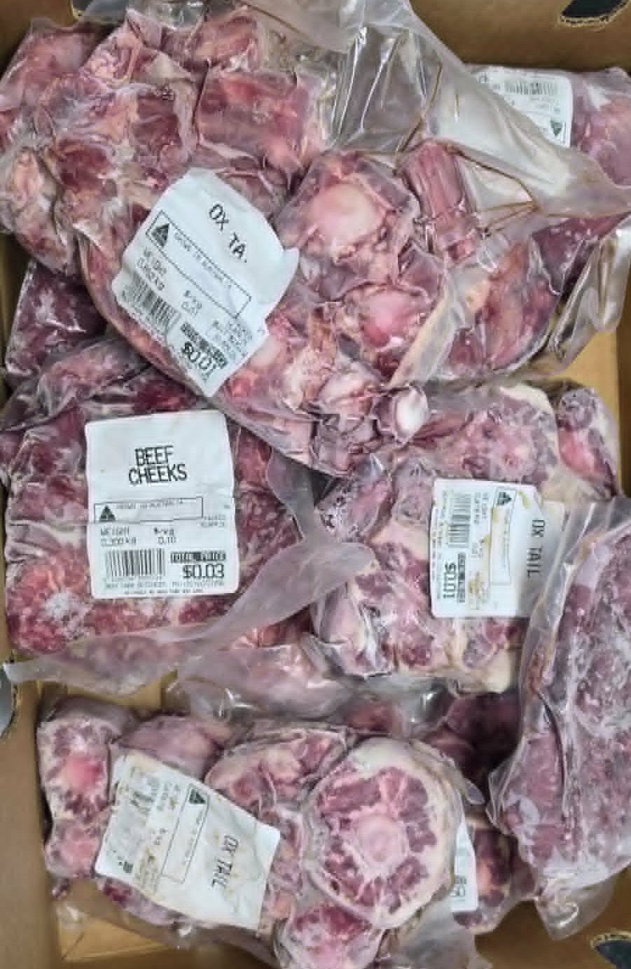 4 Kg Ox (Beef) Tail, 2 Kk Beef Cheeks - Frozen Box
