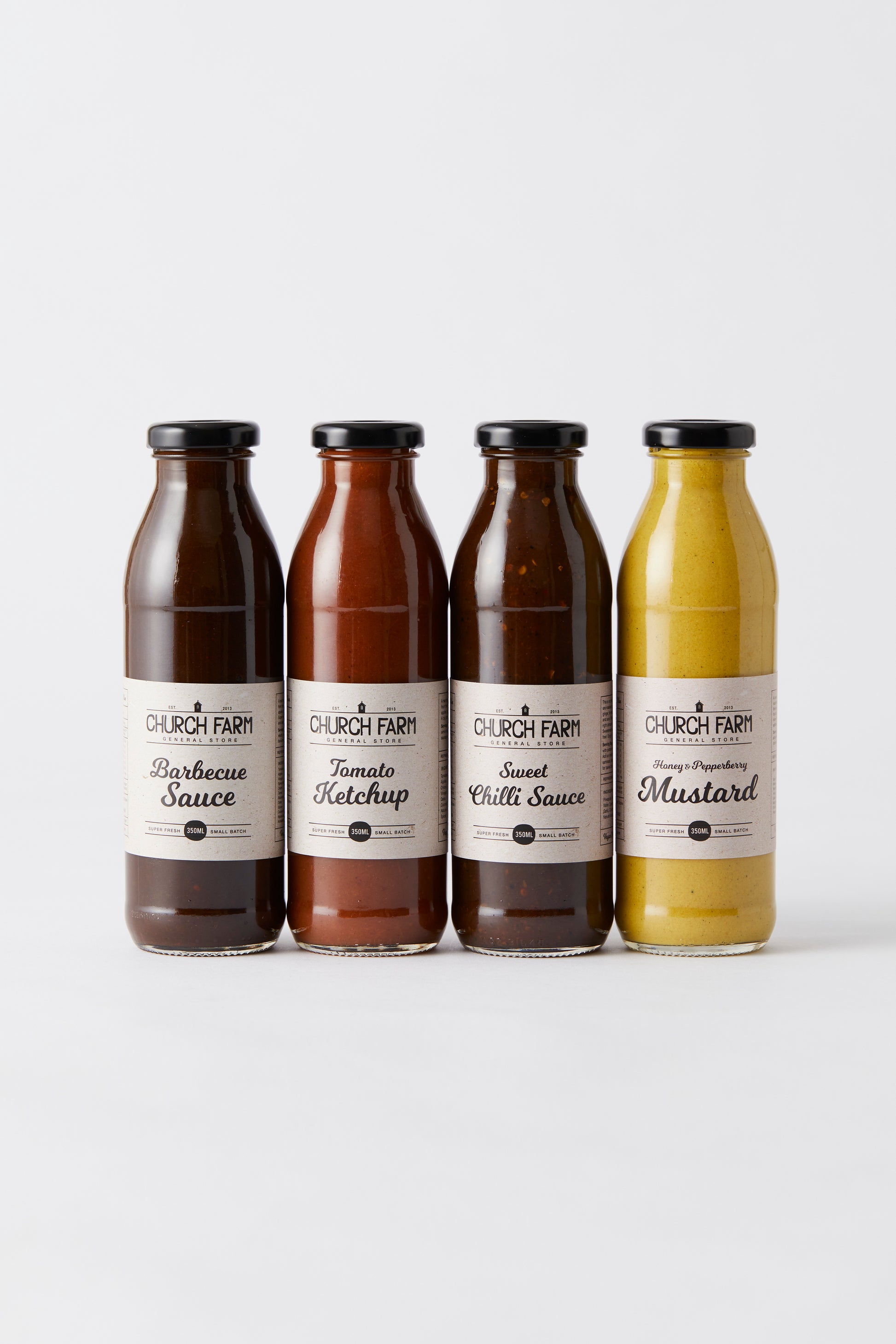 Church Farm General Store BBQ Sauce Essentials Pack - four handmade sauces including ketchup, barbecue sauce, sweet chilli sauce and mustard