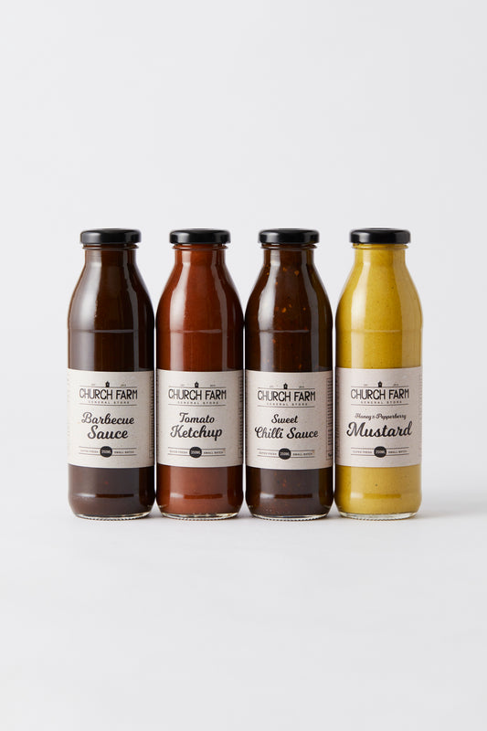 Church Farm General Store BBQ Sauce Essentials Pack - four handmade sauces including ketchup, barbecue sauce, sweet chilli sauce and mustard
