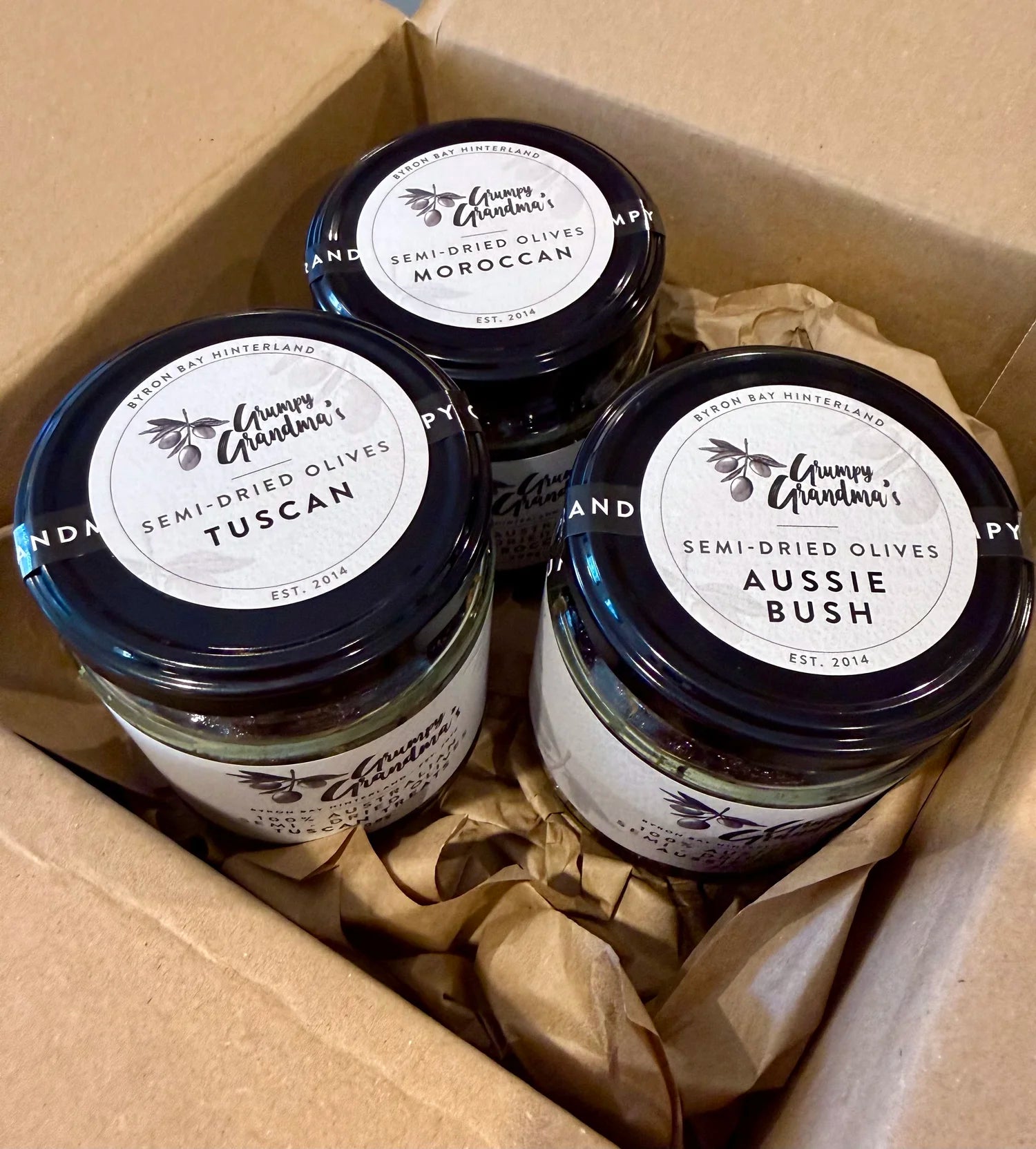 Grumpy Grandma's - Semi Dried Olive Trio - 3 x 200g jars